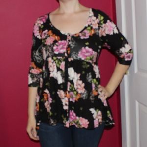 Torrid's Black Flower Blouse with 3/4 Sleeves